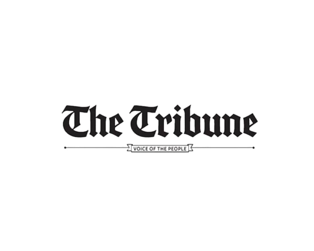 Logo of 'The Tribune' with tagline 'Voice of the People' on a white background